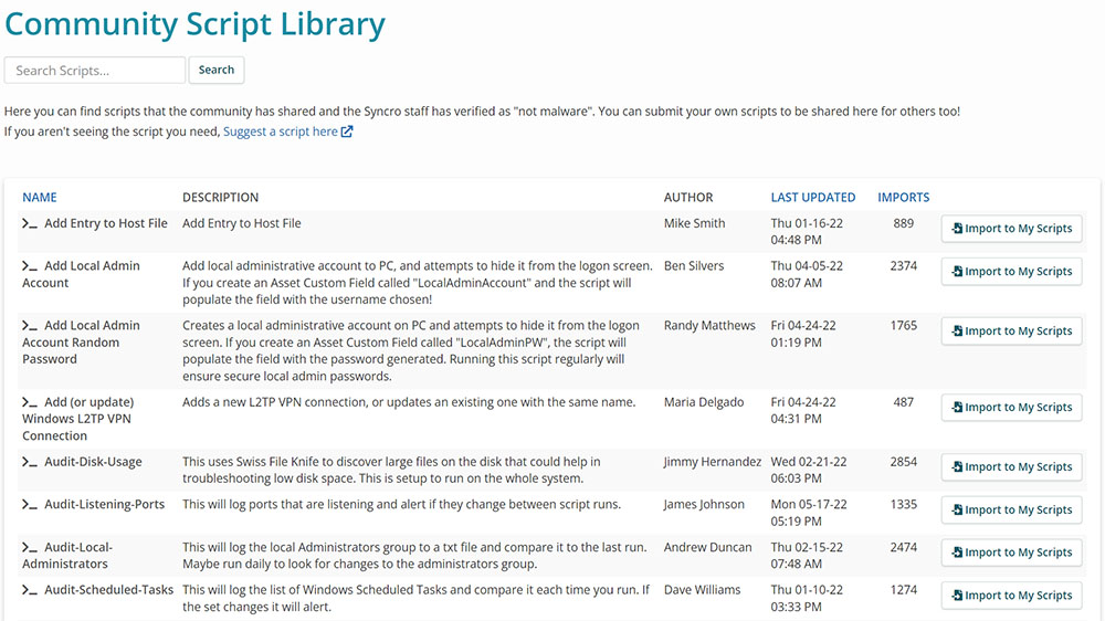 RMM remote monitoring and management Syncro script library