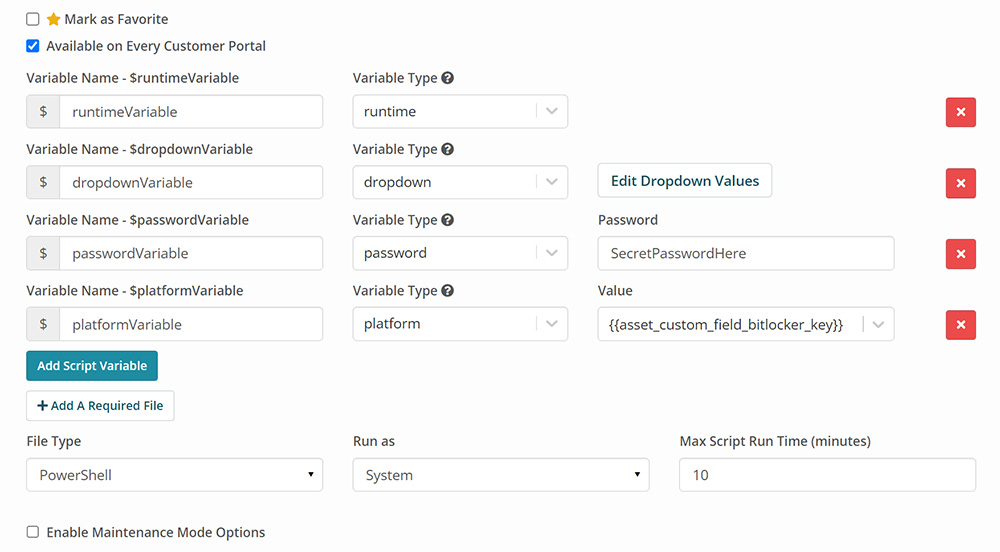 RMM remote monitoring and management MSP scripting variables