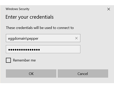 Remote Desktop Connection - Windows security screen