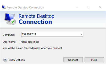 Remote Desktop Connection screen - computer field
