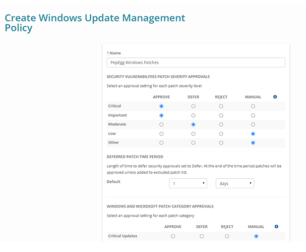 Syncro MSP patch management update policy screen