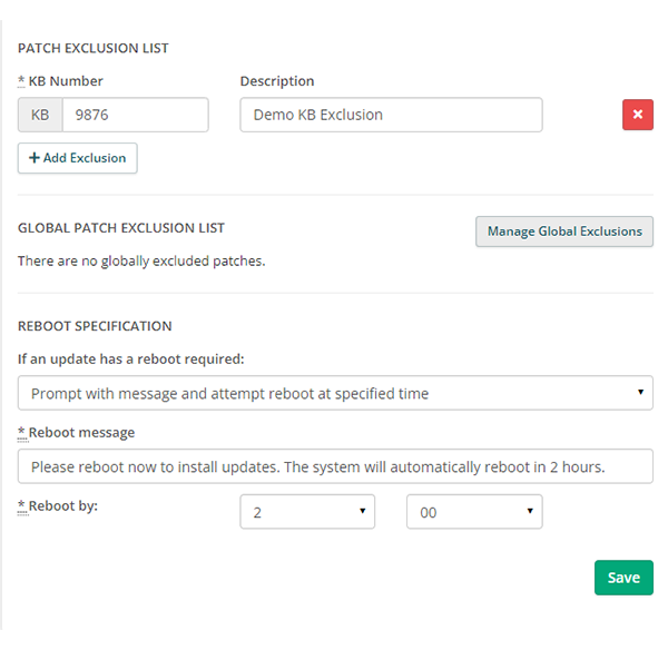 SYncro MSP patch management patch exclusion screen