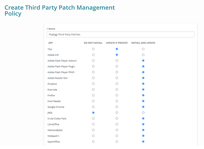 Syncro MSP patch management policy screen