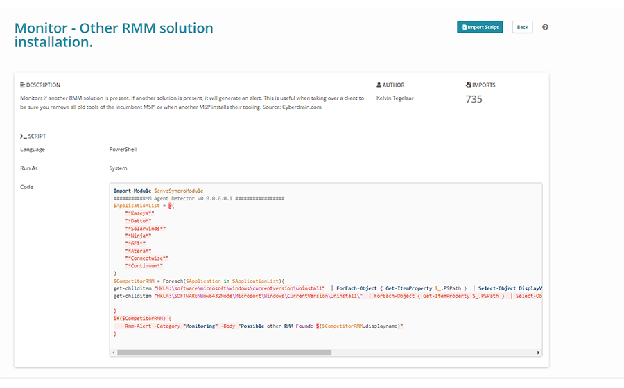 PowerShell scripts: Monitor RMM installations