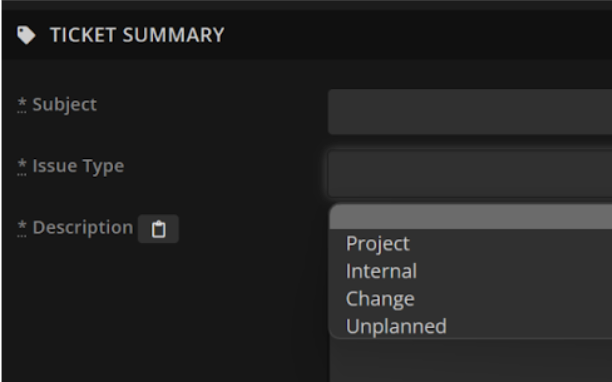 4 types of work as ticket types in Syncro