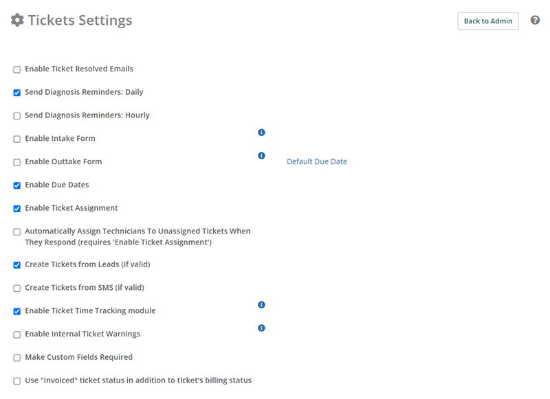 Syncro ticket settings options