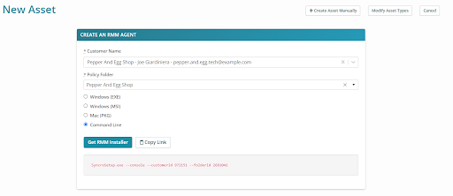 Syncro RMM Agent Create a New Asset